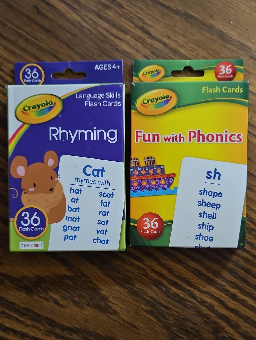 BENDON Crayola Flash Cards- Fun with Phonics & Rhyming - Ages 3+ - 36 Cards Each